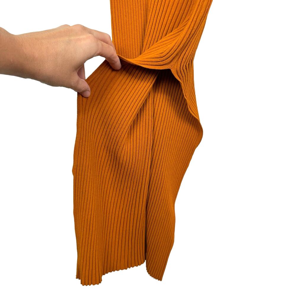 A.L.C. Minetta Orange Ribbed Fitted Bodycon Asymmetrical Slit Dress - Picture 7 of 10